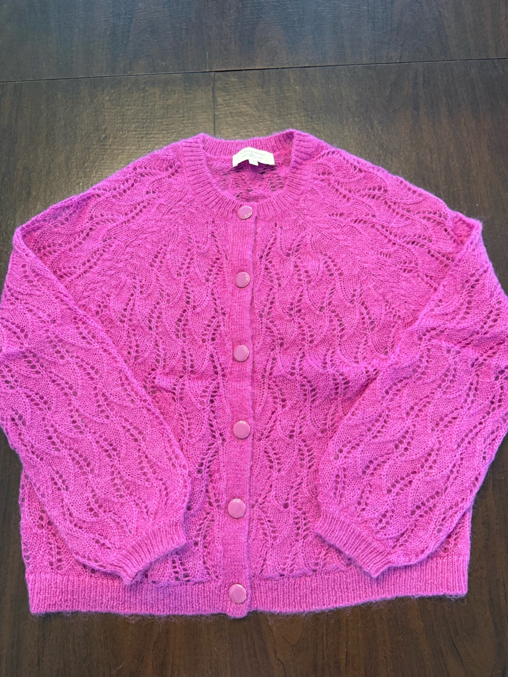 Sezane Fuchsia Lace-Knit Button Cardigan
